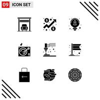 conjunto de 9 sinais de símbolos de ícones de interface do usuário modernos para equipamentos de design de plástico de banner música elementos de design de vetores editáveis