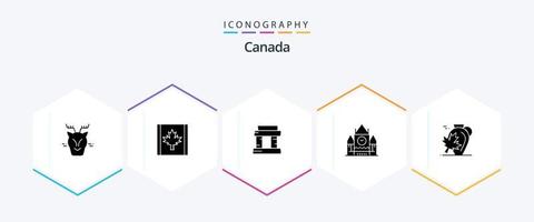 Pacote de ícones de 25 glifos do Canadá, incluindo folha. outono. Paris. Panela. governo vetor