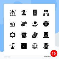 conjunto de 16 sinais de símbolos de ícones de interface do usuário modernos para grupo de exercícios configurações de homem leve elementos de design de vetores editáveis