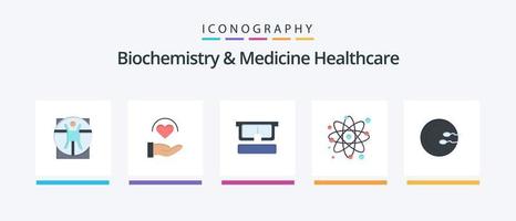 bioquímica e medicina saúde plano 5 pacote de ícones incluindo médico. física. virtual. molécula. átomo. design de ícones criativos vetor