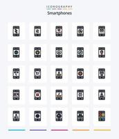 Pacote de ícones preenchidos com 25 linhas de smartphones criativos, como envelopes. alto falante. telefone. mudo. esporte vetor