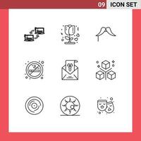 9 ícones criativos sinais modernos e símbolos de sinal de ar romântico sem elementos de design de vetores editáveis masculinos