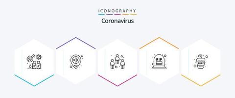 pacote de ícones de 25 linhas de coronavírus, incluindo lavagem à mão. mortalidade. médico. cova. do utilizador vetor