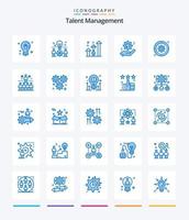 gerenciamento de talentos criativos 25 pacote de ícones azuis, como engrenagem. configuração. solução. carreira. flecha vetor