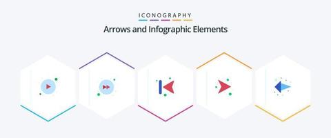 seta 25 pacote de ícones planos, incluindo seta para a esquerda. direção. costas. flecha. rede vetor
