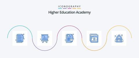 pacote de ícones azul 5 da academia, incluindo escola. cronograma. saco. on-line vetor