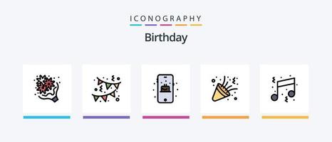 linha de aniversário cheia de 5 ícones, incluindo aniversário. música. álcool. instrumento. acústico. design de ícones criativos vetor