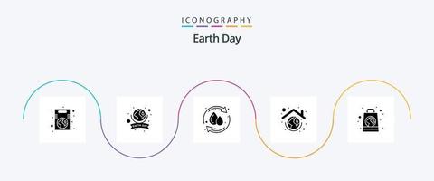 pacote de ícones do glifo 5 do dia da terra, incluindo telhado. globo. celebração. proteção. Pingo D'água vetor