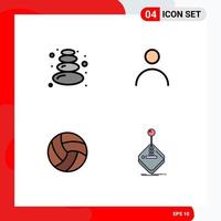 grupo de símbolos de ícone universal de 4 cores planas modernas de linha preenchida de voleibol de sauna, arcade de usuário pessoal, elementos de design de vetores editáveis