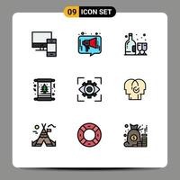 conjunto de 9 sinais de símbolos de ícones de interface do usuário modernos para elementos de design de vetores editáveis de vidro de cartão de mídia de natal de árvore