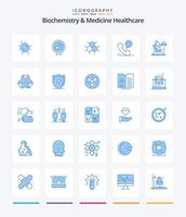 bioquímica criativa e saúde médica 25 pacote de ícones azuis, como laboratório. microscópio. estrutura. hospital. telefone vetor