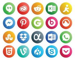 20 pacotes de ícones de mídia social, incluindo html word pinterest app net stumpupon vetor