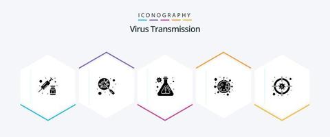 pacote de ícones de 25 glifos de transmissão de vírus, incluindo bactérias. vida. frasco. covid. vírus vetor