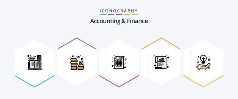 pacote de ícones de 25 linhas preenchidas de contabilidade e finanças, incluindo negócios. documento. moeda. gráfico. o negócio vetor