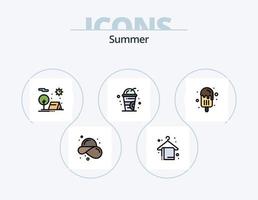 linha de verão cheia de ícones do pacote 5 design de ícones. de praia. sumo. guarda-chuva. beber. chapéu de palha vetor