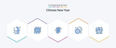 pacote de ícones azuis do ano novo chinês 25, incluindo novo. dinheiro. China. moeda. chinês vetor