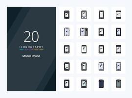 20 ícone cheio de linha de telefone celular para apresentação vetor