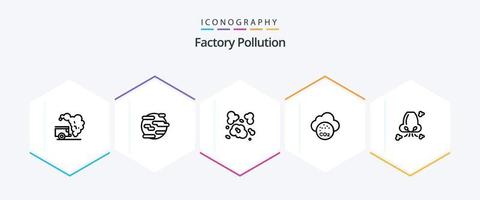 pacote de ícones de 25 linhas de poluição de fábrica, incluindo respiração. co poluição. mundo. dióxido de carbono. poluição vetor