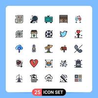 pacote de interface do usuário de 25 cores planas de linha preenchida básica de móveis de vidro gráfico armário mídia elementos de design vetorial editáveis vetor