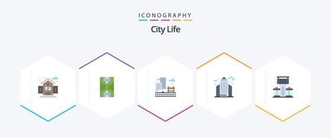 vida na cidade 25 pacote de ícones planos, incluindo . vida. prédio. cidade. prédio vetor