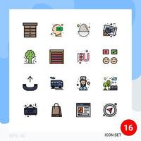 pacote de interface do usuário de 16 linhas básicas cheias de cores planas de ferramentas de árvore mapa do bebê blueprint elementos de design de vetores criativos editáveis