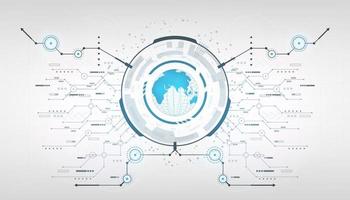 globo futurista abstrato com sistema de círculo conectado com setas de linha vetor
