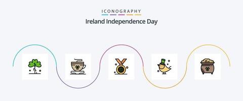 linha do dia da independência da irlanda preenchida com 5 ícones planos, incluindo moedas. pardal. Irlanda. bicho de estimação. pássaro vetor