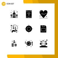 pacote de glifos sólidos de 9 símbolos universais de fundos de smartphone de mão de férias elementos de design de vetores editáveis de caridade