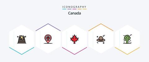 Pacote de ícones de 25 linhas preenchidas do Canadá, incluindo pinheiros. ártico. Canadá. alpino. boné vetor