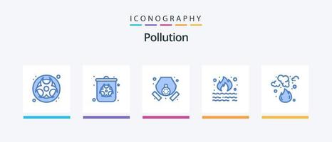 pacote de ícones de poluição azul 5, incluindo . poluição. gás. lixo. queimar. design de ícones criativos vetor