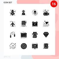 pacote de interface do usuário de 16 glifos sólidos básicos de apresentação de lâmpada de vídeo de avião atualizar elementos de design de vetores editáveis
