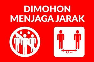por favor, mantenha distância, escrito na Indonésia vetor