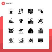 pacote de interface de usuário de 16 glifos sólidos básicos de elementos de design de vetores editáveis de código de carro de veículo