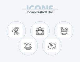 design de ícones do pacote de 5 ícones da linha holi. Índia. rangoli. pó. padronizar. Índia vetor