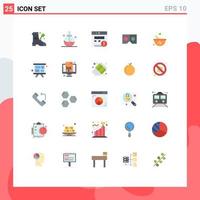 Pacote de cores planas de 25 interfaces de usuário de sinais e símbolos modernos de preparação de tigela de alerta de ervas vr elementos de design de vetores editáveis