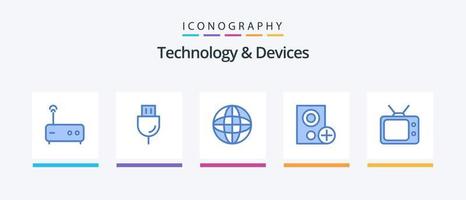 pacote de ícones de dispositivos azuis 5, incluindo adicionar. gadget. automação. dispositivos. globo. design de ícones criativos vetor