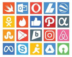 20 pacotes de ícones de mídia social, incluindo meta instagram como brightkite google play vetor