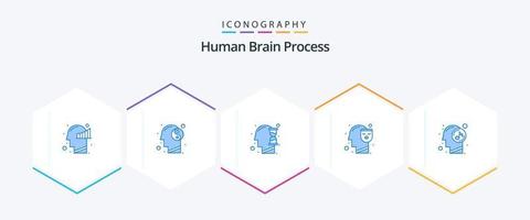 processo do cérebro humano 25 pacote de ícones azul, incluindo mente. cara. humano. feliz. humano vetor