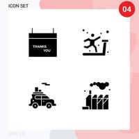 grupo de 4 sinais e símbolos de glifos sólidos para carro calendário ação de graças veículo esportivo elementos de design de vetores editáveis