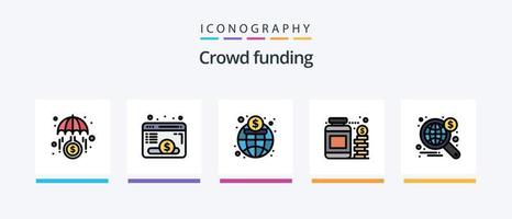 linha de crowdfunding cheia de 5 ícones incluindo web. dinheiro. gráfico. renda. análise. design de ícones criativos vetor