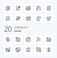 Pacote de ícones de 20 linhas de sucesso, como moedas, pagamento em dinheiro, relógio, dinheiro, recompensa, tempo, trabalho vetor