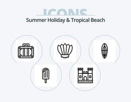 pacote de ícones de linha de praia 5 design de ícones. . barco. barco. de praia. roupas vetor