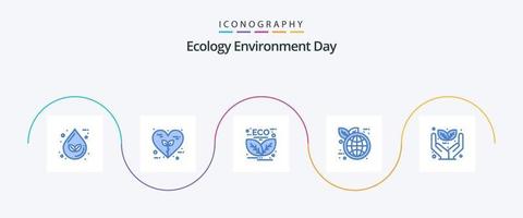 pacote de ícones ecologia azul 5, incluindo eco mundial. Dia da Terra. Ame. folha. energia vetor