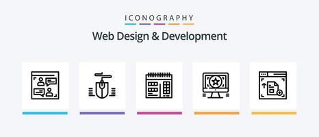 pacote de ícones de linha 5 de design e desenvolvimento da web, incluindo . vídeo. calendário. Toque. Projeto. design de ícones criativos vetor