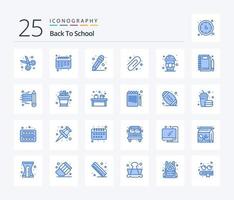 de volta à escola 25 pacote de ícones de cor azul, incluindo de volta à escola. sumo. aluna. beber. Educação vetor