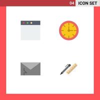 4 ícones planos de vetores temáticos e símbolos editáveis de elementos de design de vetor editáveis de spam de tempo de alarme de correio de aplicativo