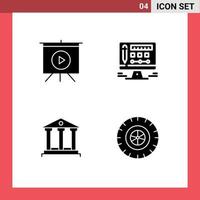 grupo de símbolos de ícone universal de 4 glifos sólidos modernos de placa de monitor de dinheiro banco pneus editáveis elementos de design vetorial vetor