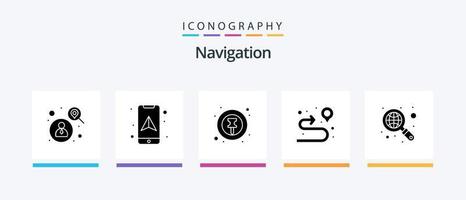 pacote de ícones de glifo 5 de navegação, incluindo internet. o sinal. mapa de localização. rota. localização. design de ícones criativos vetor