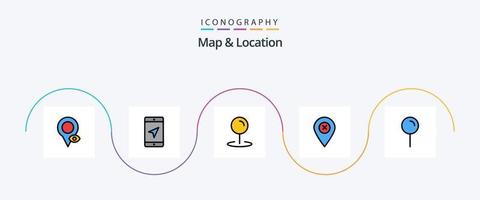 mapa e linha de localização preenchida com 5 ícones planos, incluindo ponteiro. localização. localização. PIN. mapa vetor