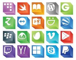 20 pacotes de ícones de mídia social, incluindo aplicativos de vídeo powerpoint vimeo basecamp vetor